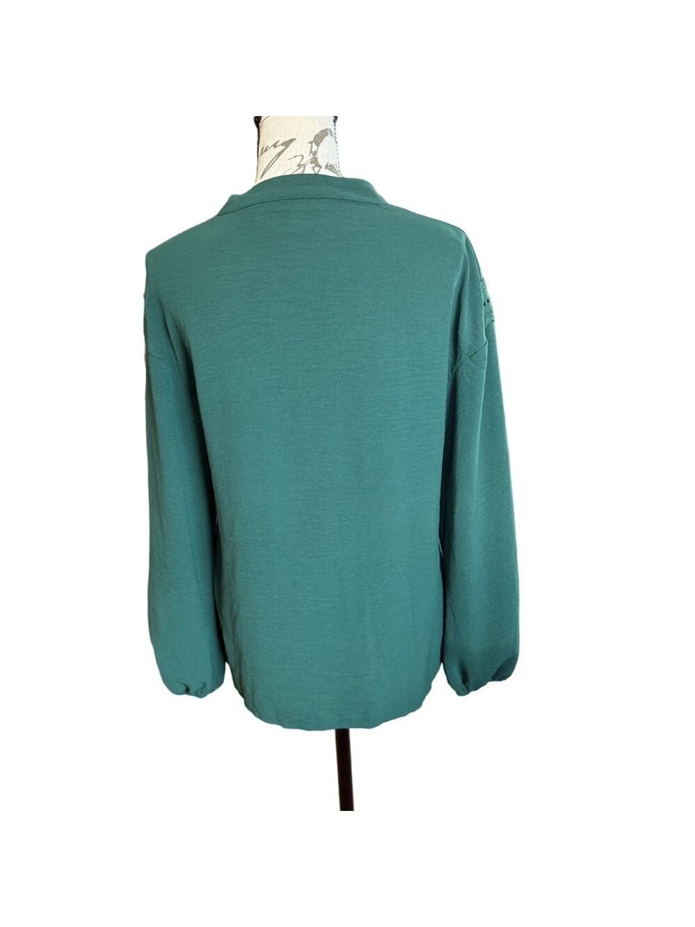 🌿 SHEIN Forest Green Lace Detail Button-Front Blouse 🍃 Size S (EU 36 / US 4) - Picture 4 of 7